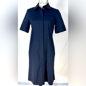 Lafayette 148 Short Sleeve Doha Shirt Dress Front Button XS Classic Navy capsule
